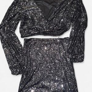 Lulu's Black Sequin Mini Skirt